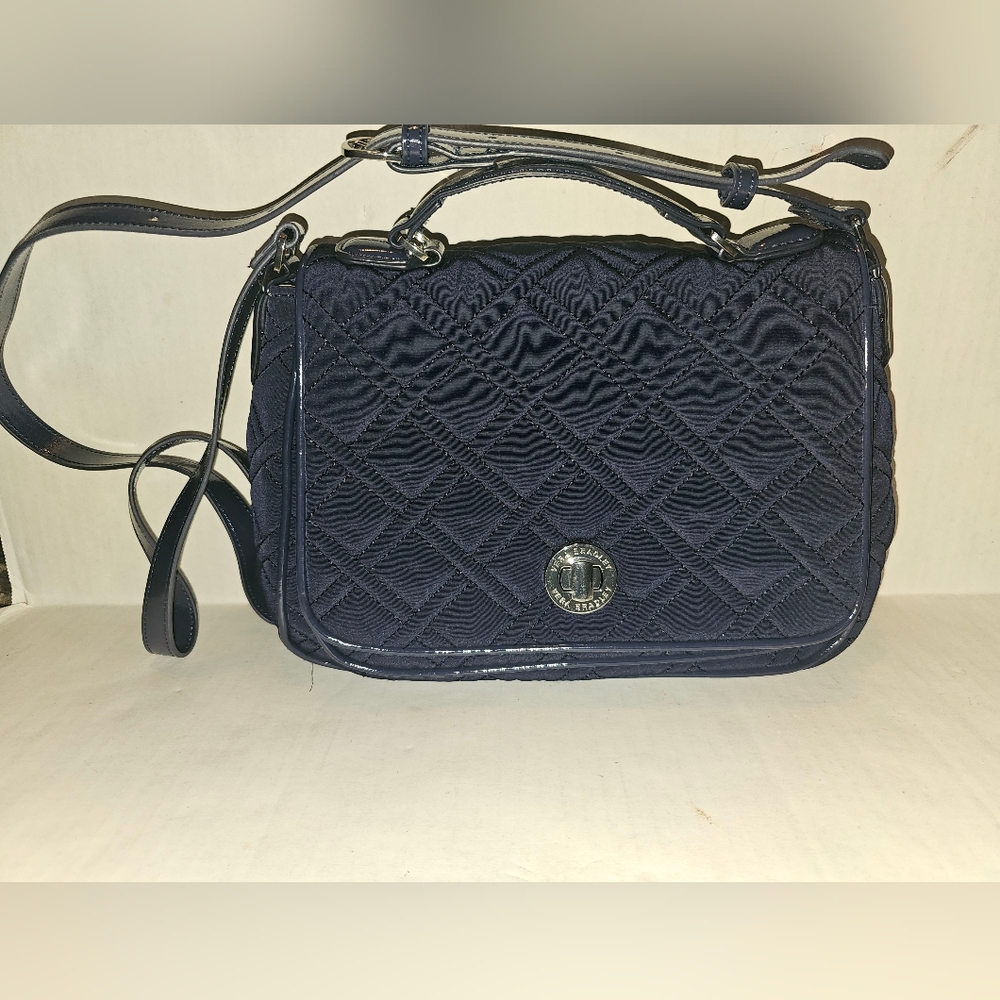 VERA BRADLEY Turnlock Navy Blue Microfiber Crossbody Top Handle Flap Close